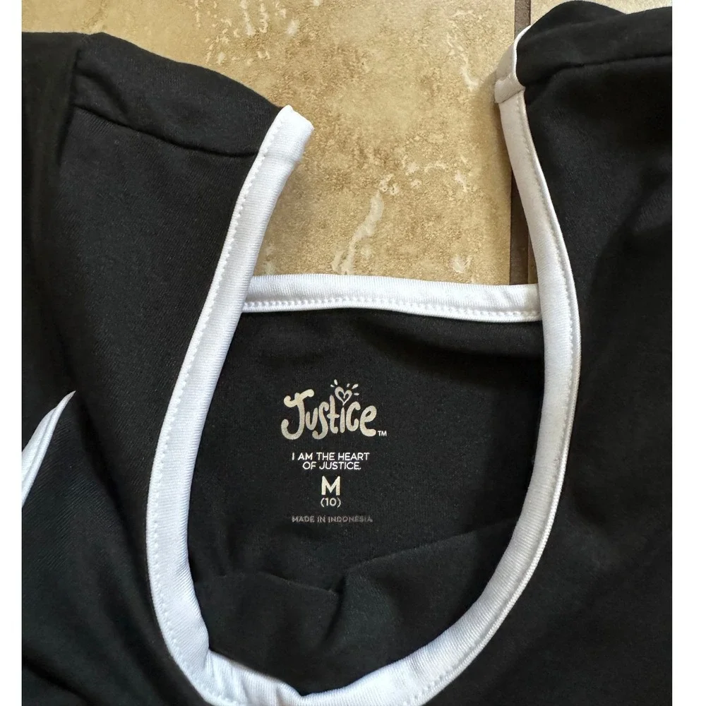 Justice Dress Girls M (10) Black White Sporty Active Built-in Shorts Pocket NEW